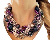 TWISTED, Statement Necklace, Gray, Purple, Lavender, Ivory, Chunky, Pearls, Bridal, Bridesmaid, Jewelry by Jessica Theresa