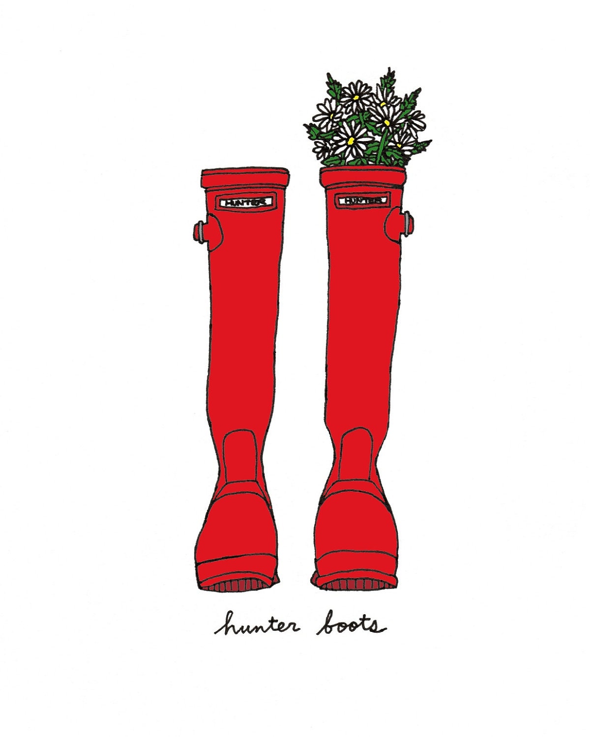 Hunter Boots- Choose Your Color- 5x7 Illustration Print
