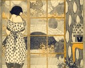 ART DECO Large Print: 16 x 20 Giclee Print of Girl Gazing out Window by Anichini