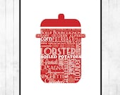 LTD ED Kitchen, Art, Print, Red, Stock Pot - curlywillowco