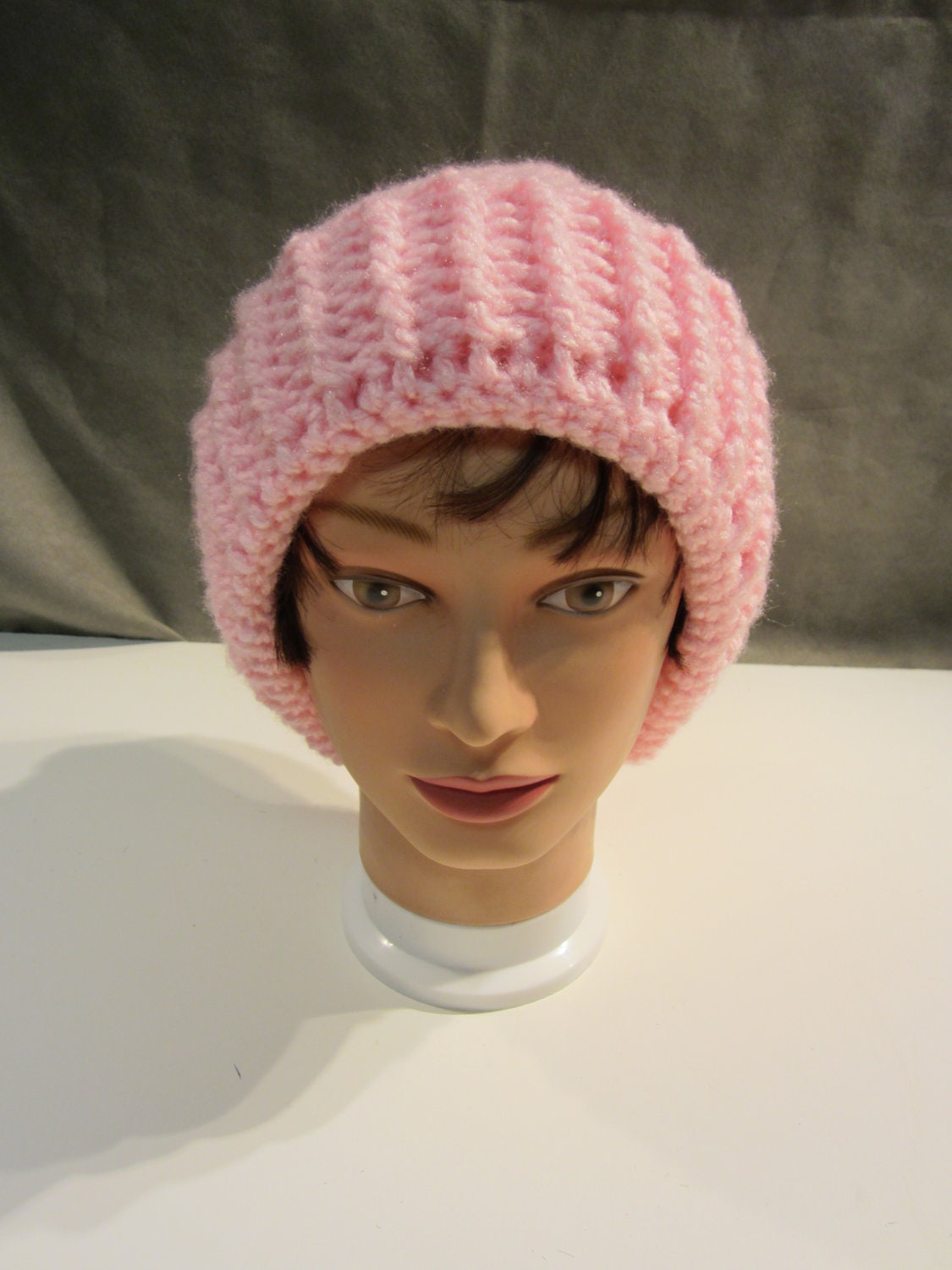 Beautiful Handmade Very Tight Stich.. Acrylic Crochet Pretty in Pink Beanie with cuff Winter Hat For adult Women CUSTOM MADE
