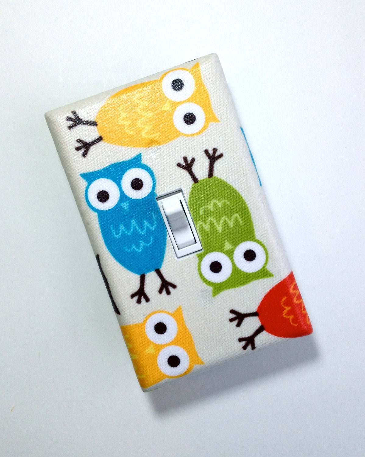 Owl Nursery Decor Light Switch Plate Cover / Baby Gender Neutral / Urban Zoologie Bermuda Owls by Robert Kaufman / Woodland Fabric