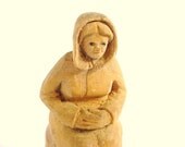 Vintage Hand Carved Woman In A Hooded Cloak - Wood - 1970s - Medieval Woman