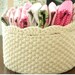 Crochet Storage Basket with Lace Edge - Off White - Round 7.5" / 19cm