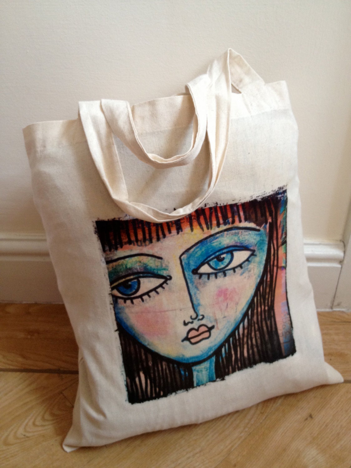 Art Eye Candy  Hand Printed Cotton Tote by Rachelle Panagarry