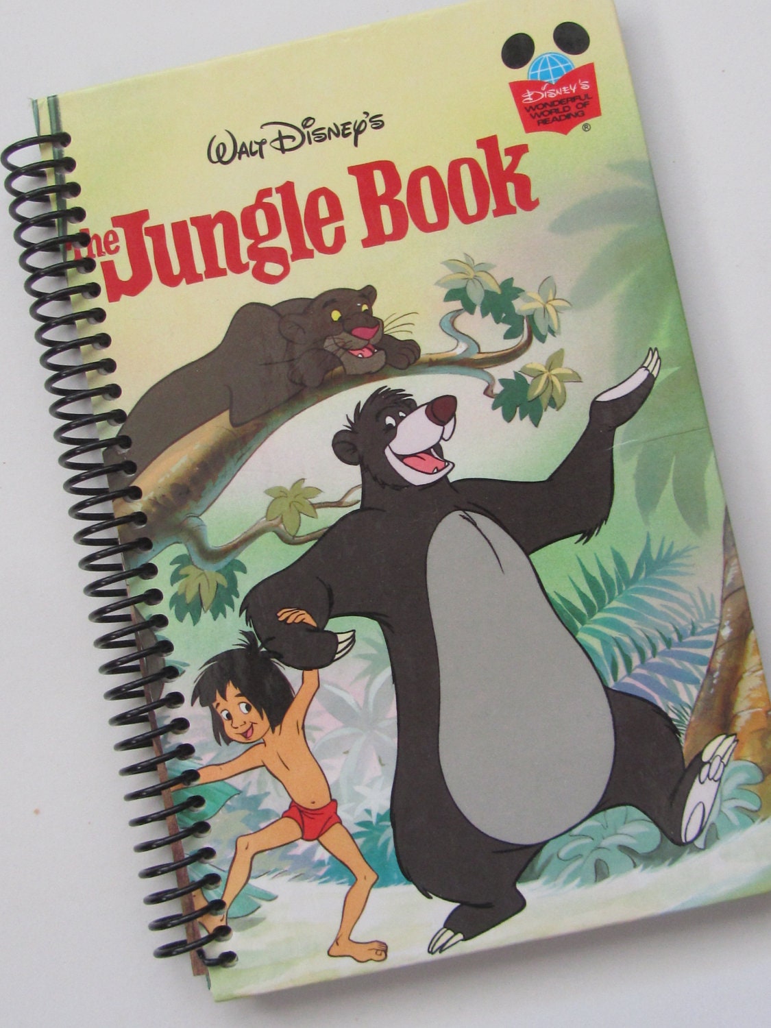 JUNGLE BOOK Walt Disney upcycled book journal notebook - Recycled Upcycled Earth Friendly - Red, Black, White