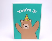 3rd Birthday Card - Kids Third Birthday Card - Bear - GrizzlyBearGreetings