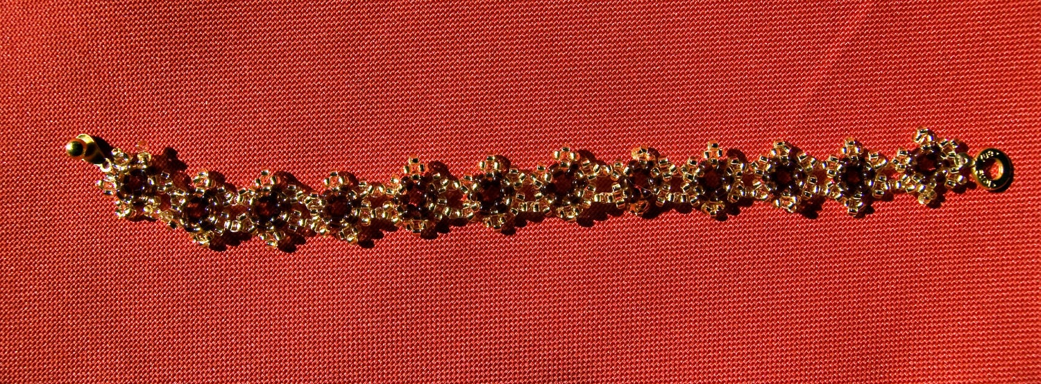 Gold and Red autumn flower bracelet