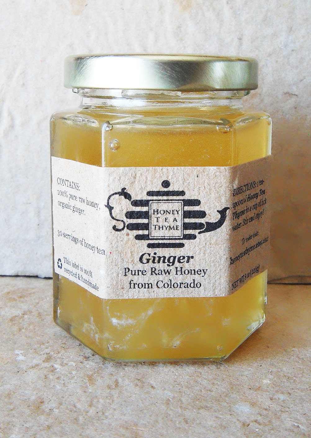 Organic Ginger, New Flavor, Raw Honey from Colorado with Organic Ginger. Warm soothing tea. Instant herbal tea.