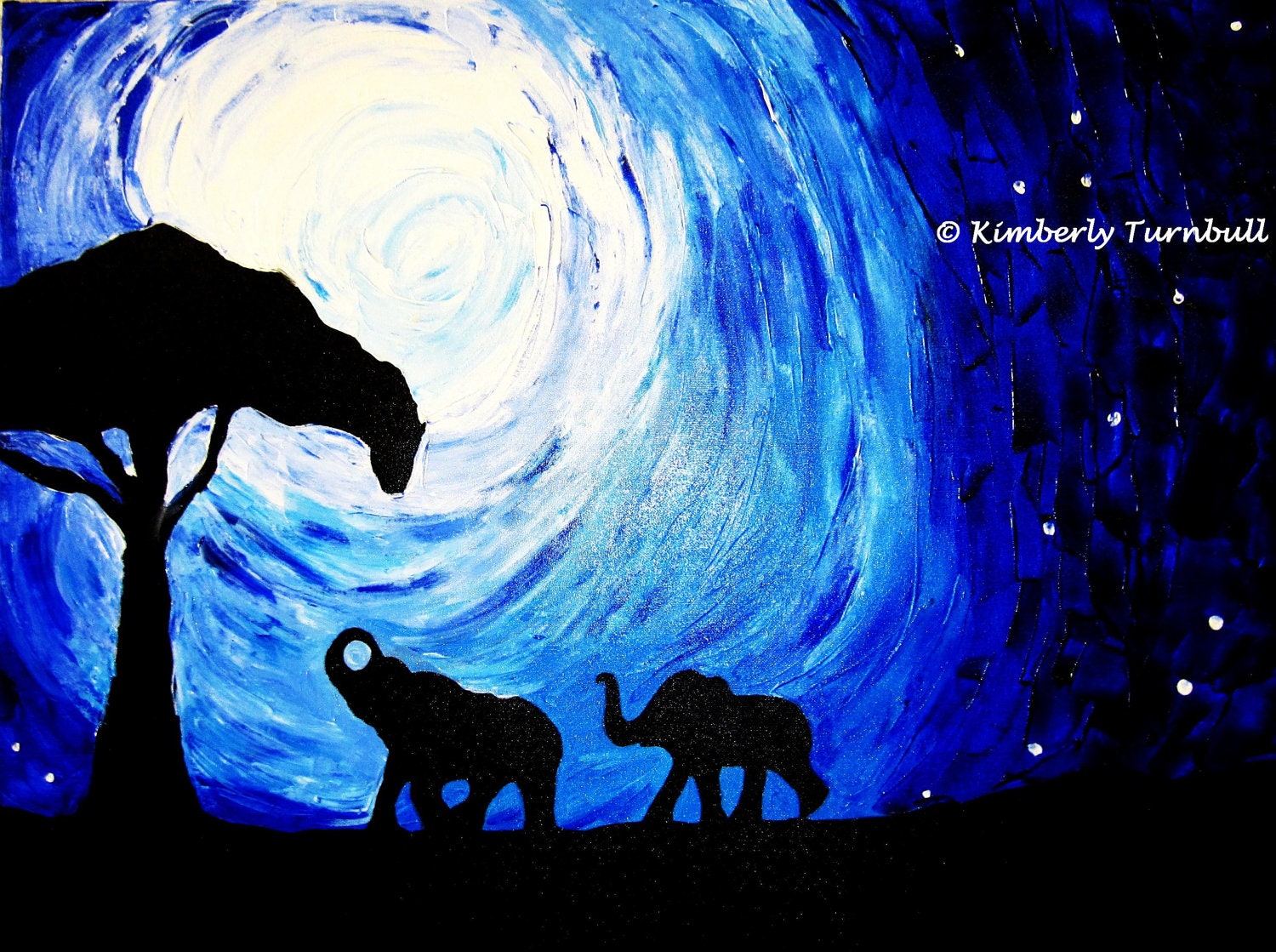 Elephants Under Moonlight, Silhouettes (Original Acrylic on Canvas) - Kim.T 11