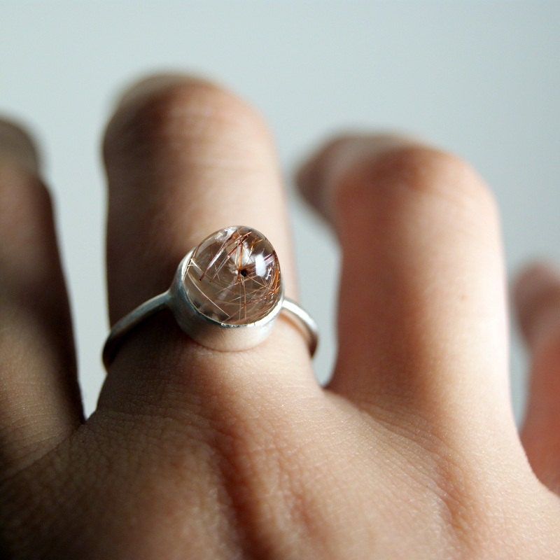 Golden Rutilated Quartz Bullet Ring in Sterling Silver