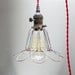 Industrial BRASS PATINA Cage Light - Edison Pendant Light Fixture, 12' Red Twisted Cord, Plug-in
