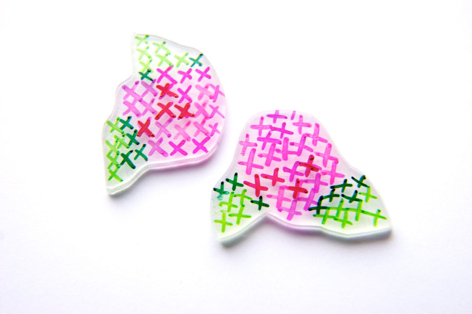 Shrink Plastic Cross Stitch Rose Earrings