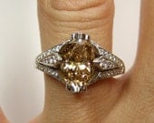 SOPHIA D.. 2.11ct Estate Vintage Platinum Natural Fancy Cognac Colored Oval Cut Diamond  Solitaire Engagement Ring GIA