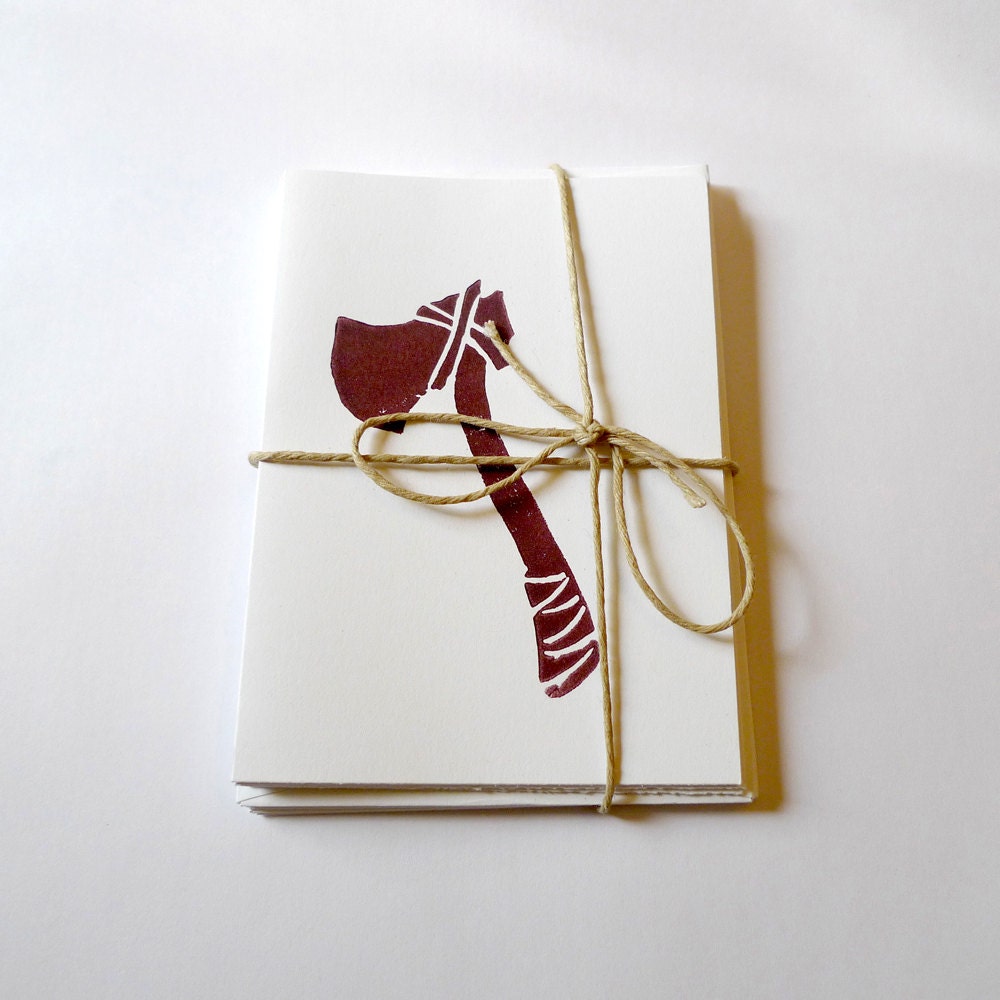 Horse and Hatchet Oxblood Linocut Card Set of 6