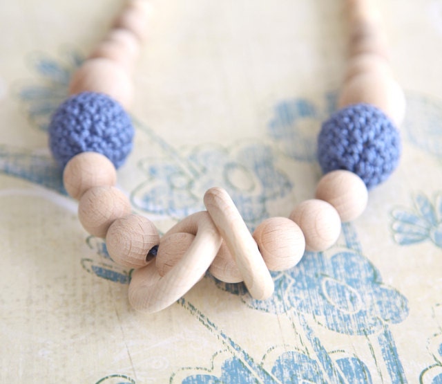 Blue nursing rings necklace. Girls crochet necklace. Mammy and baby teething necklace.