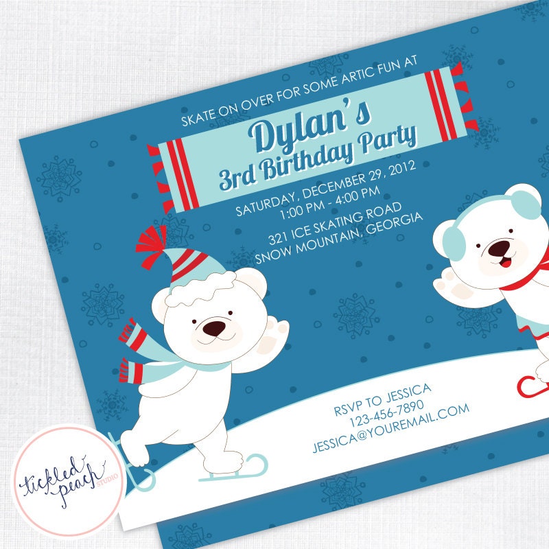 Ice Skating Polar Bears Birthday Party Invitation - Custom Kids / Childrens Birthday Invite Il_570xn