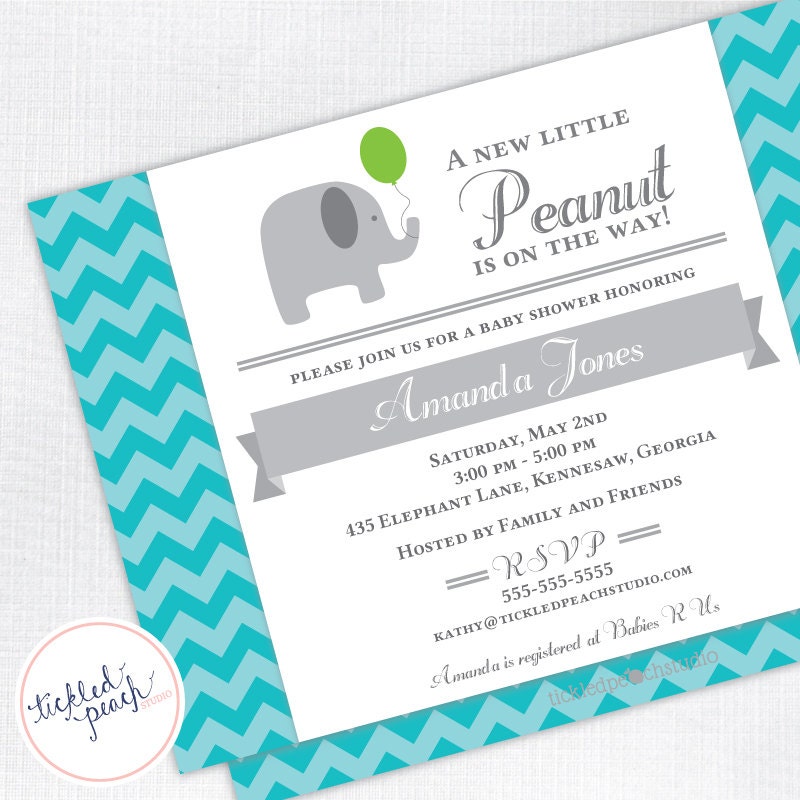 Modern Elephant Baby Shower Invitation - chevron - Custom Baby Shower Invite Il_570xn