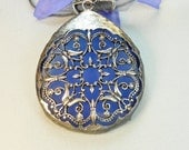 Romantic Blue Stained Glass Pendant With Scarf Bail. Lovely Gift For Her.