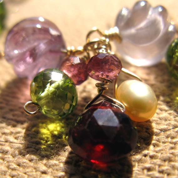 Peridot Bracelet With Garnet Dangles