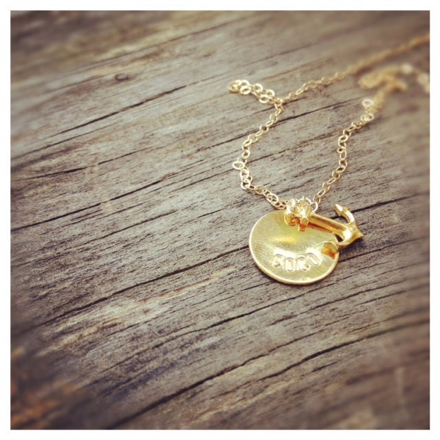 Hands Stamped - Custom Name, Anchor Necklace - Personalization Gift