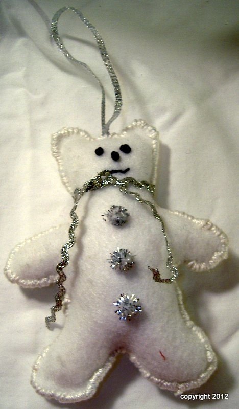 White & Silver Teddy Bear Felt Christmas Ornament