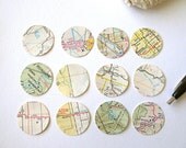 Map Stickers or Envelope Seals : Vintage Map set of 24 heavy weight map circle stickers or envelope seals