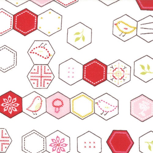 Sew Stitchy Collection - Novelty Hexagons - White by Aneela Hoey -  Moda