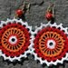 Crocheted Earrings in Red , White and Orange