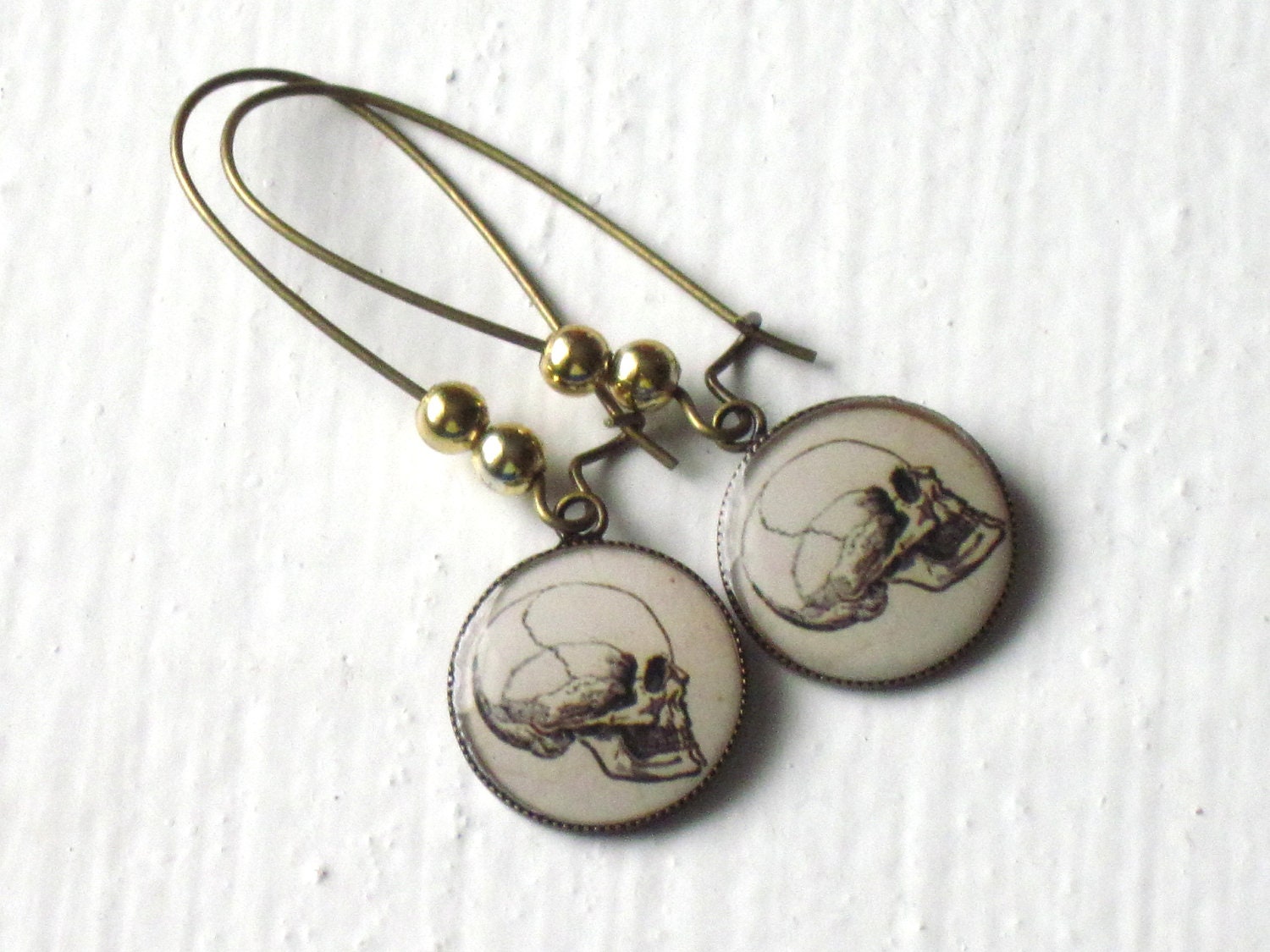Skull Earrings : Grunge Lolita Gold Dangle