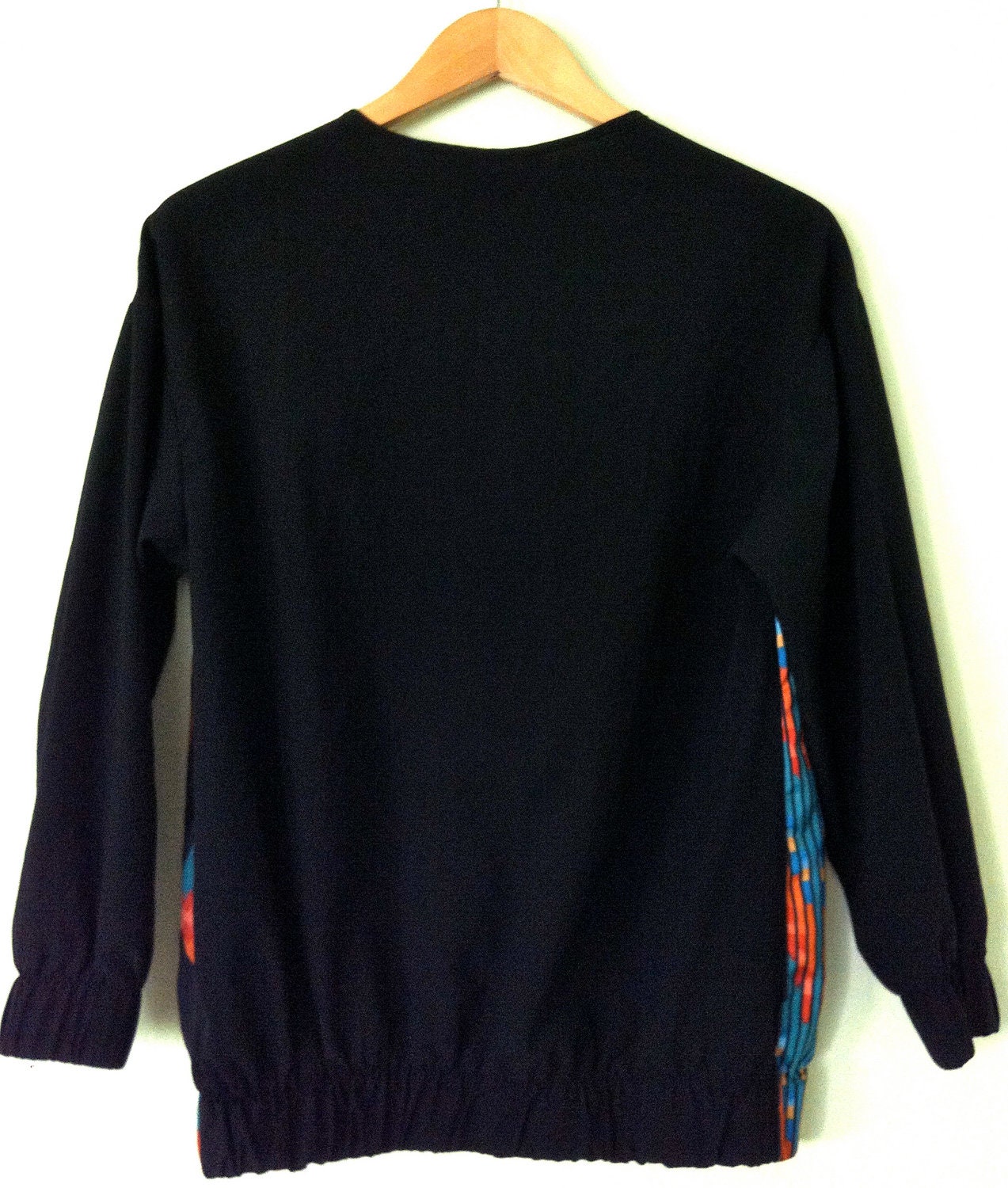 Vintage 80's Pull Over Blouse Water Coloured Patterned Long Sleeved