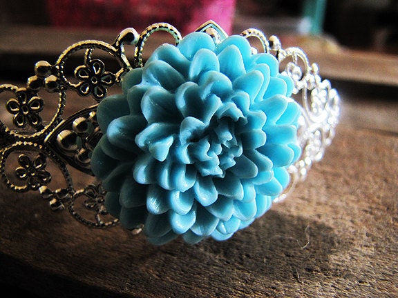 Blue Flower Headband with Filigree