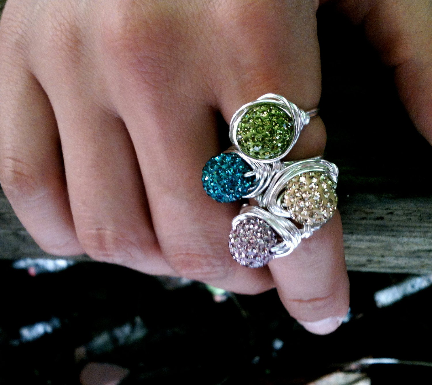 Mia Ring / Czech Crystal Wrapped Wire Ring