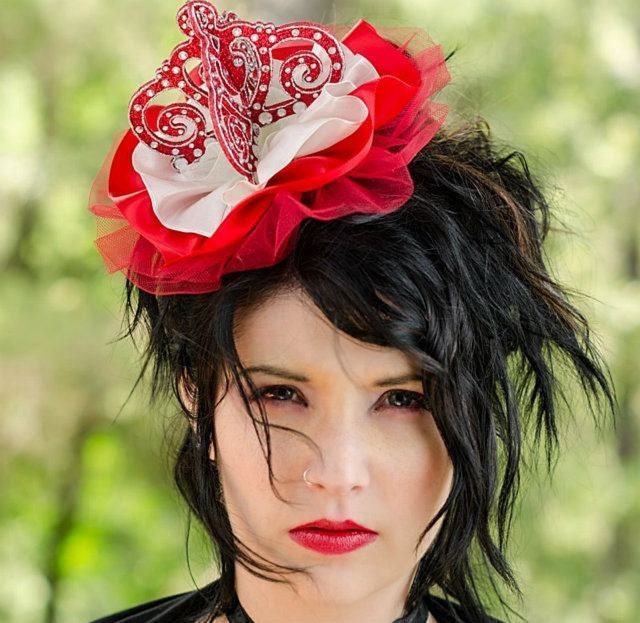 SALE Red Crown Fascinator in Resplendent Red and Silver Glitter with Crystal Clear Rhinestones