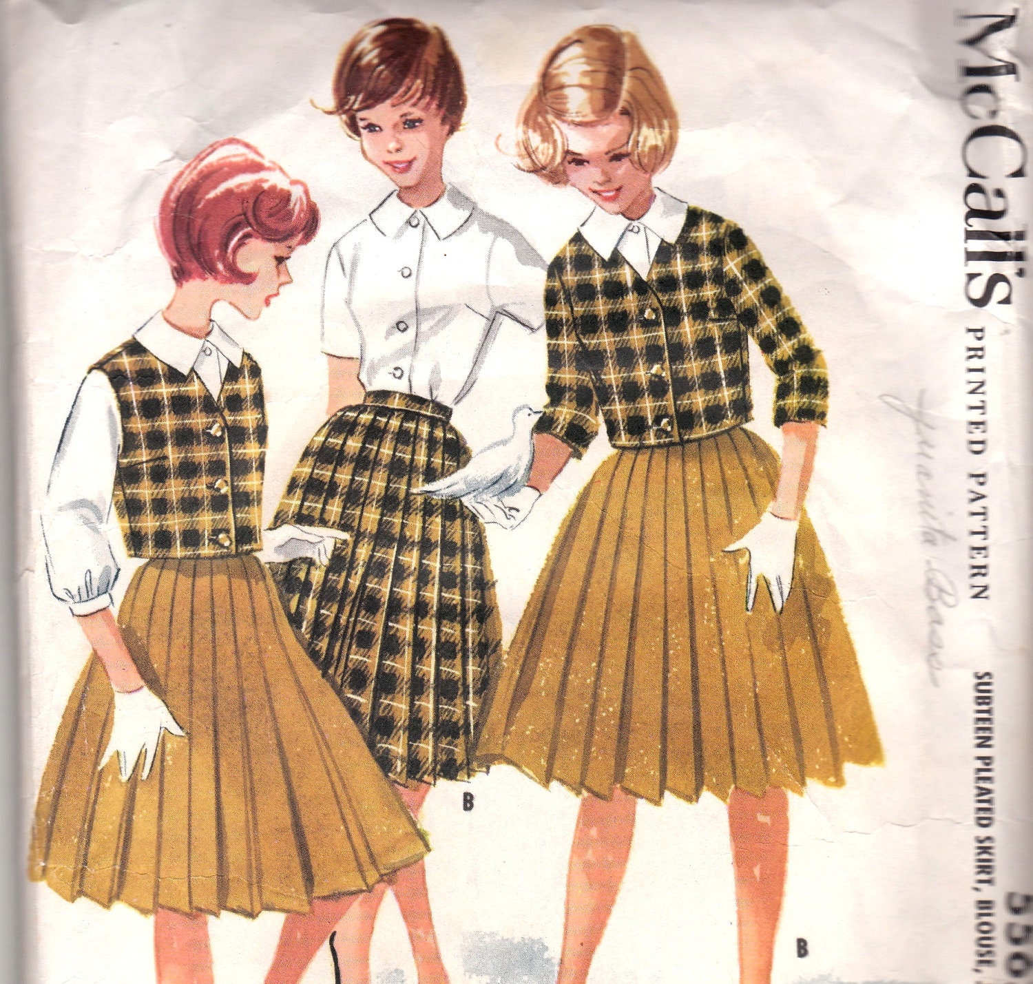 1950s Girls Pleated Skirt, Blouse, Vest & Jacket Pattern McCalls 5567 Size 8