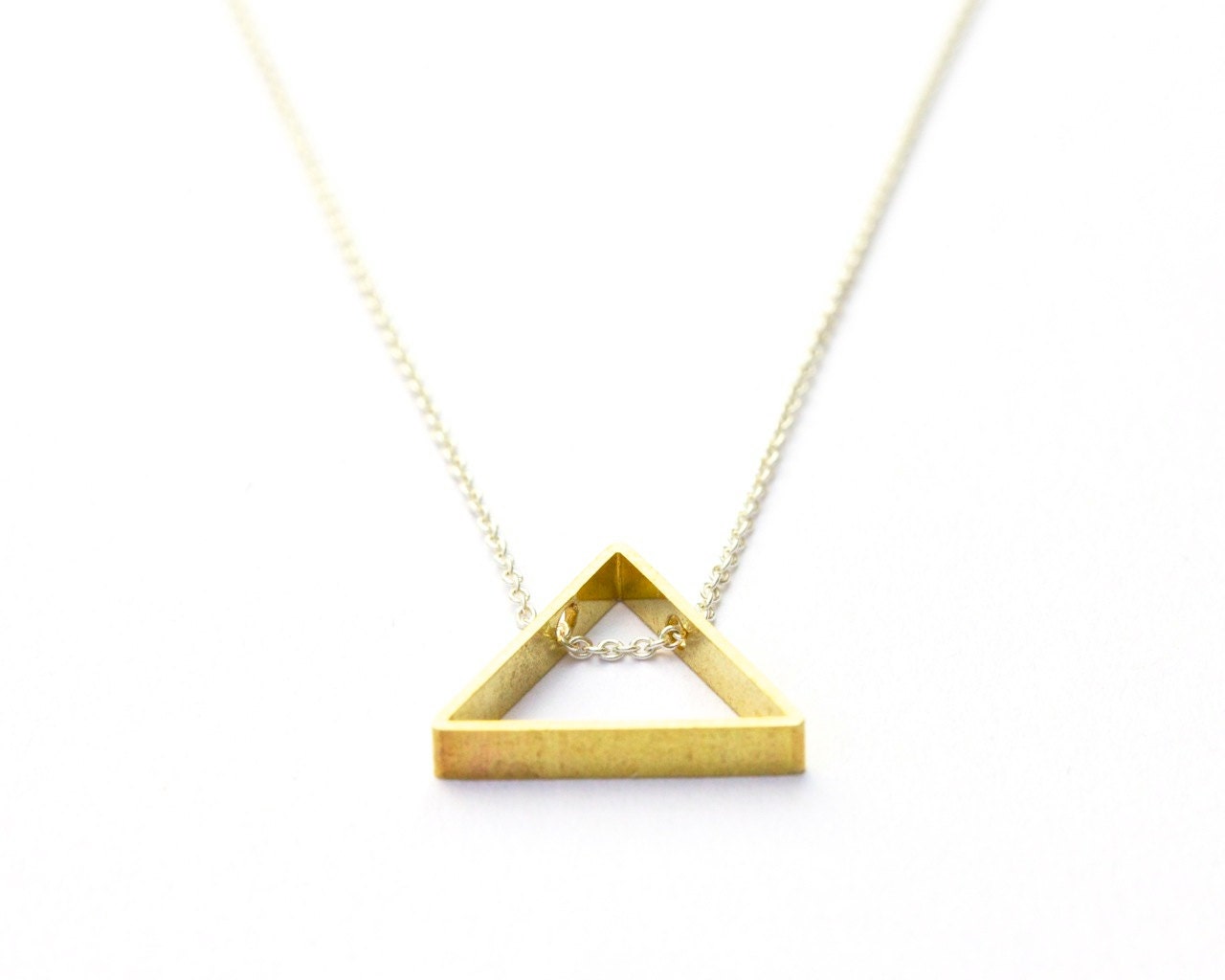 Brass triangle necklace: modern geometric jewelry
