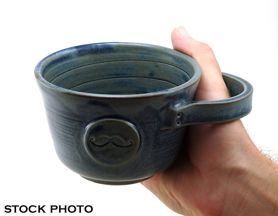 Mens Shaving Set, Blue Mustache Shave Mug, Black Badger Hair Shave Brush and Shave Soap, Shaving Bowl, Gift for Men, Best Man, Father's Day