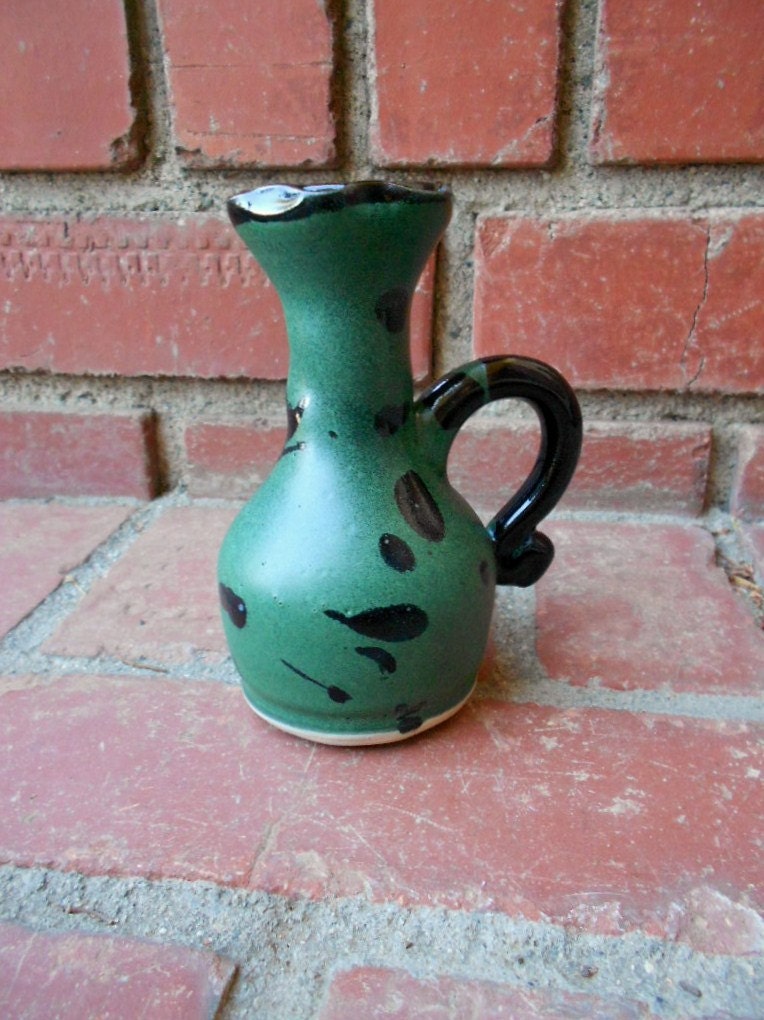Green Matte and Black Handled Bud Vase