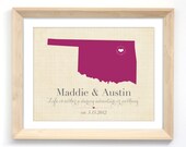 State Map Print - Custom Wall Decor Wedding Print - Oklahoma or Your Choice of City, State, Colors
