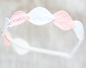 Peach headband, Womans headband, Floral Headband, Grecian Head piece, Grecian headband. Pastel leaves Crown. Fashion hair accessory, white.