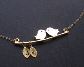 SALE- Personalized Initial Two bird love 14K gold filled necklace