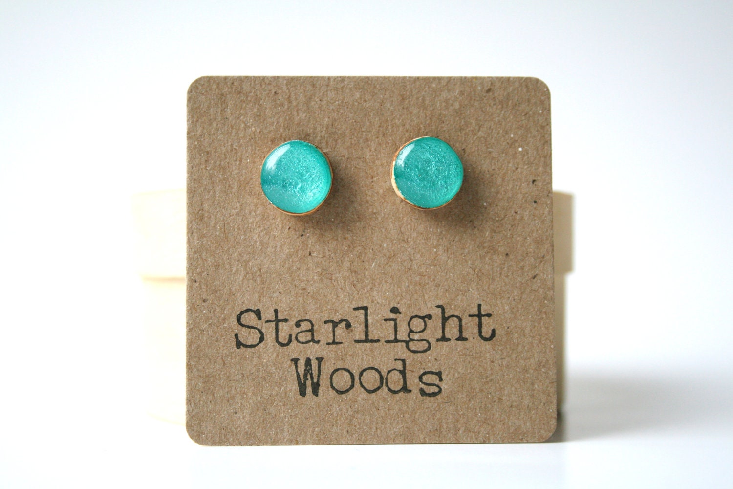 Aqua metallic studs post earrings ocean blue eco friendly jewelry bright jewelry wood earrings minimalist jewelry eco fashion for her
