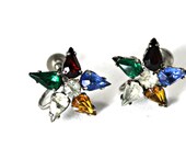 Vintage star earrings multi-colored rhinestones