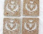 Engraved Coasters, Crowned Bee on absorbant stone, set of 4. French Country Decor by MilkandHoneyLuxuries