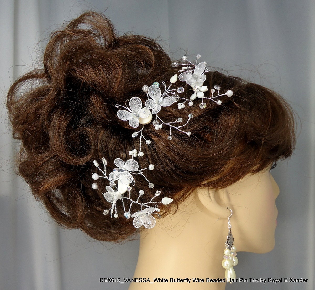Butterfly Bridal Hair Pin Trio   Bride Bridesmaid Hair Accessory