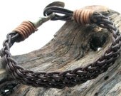FREE  SHIPPING .Unisex leather bracelet. Brown leather , braided  bracelet with silver plated clasp. For men or women