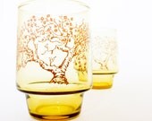 Vintage Amber Glassware Set Magnolia Tree Design Free Shipping