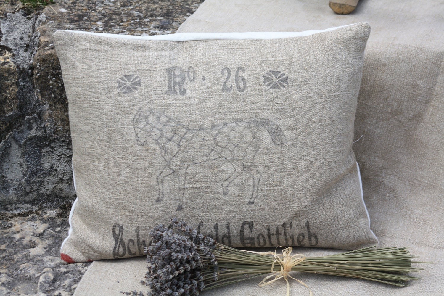 European Grain Sack Cushion - Equestrian
