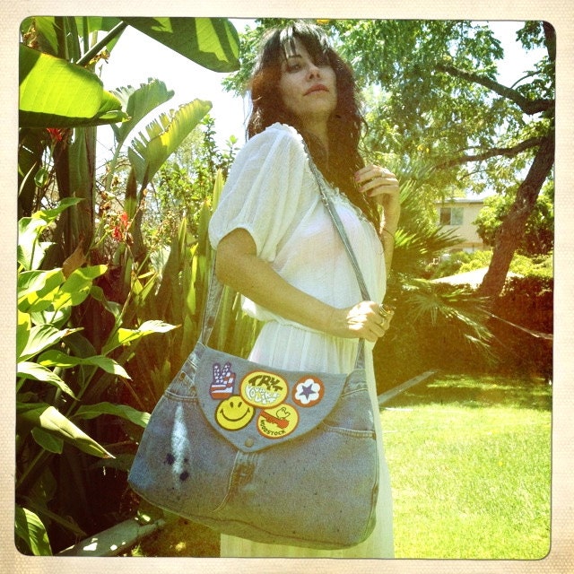 NEW SUPER 70's Hippie Hippy Bag made from Vintage Denim Levi's Up-cycled with Vintage 70s Patches