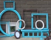 Turquoise - Brown - Heirloom White Frame Grouping - Home Decor Collection - Candlestick - Oval Frame - shelf - mirror